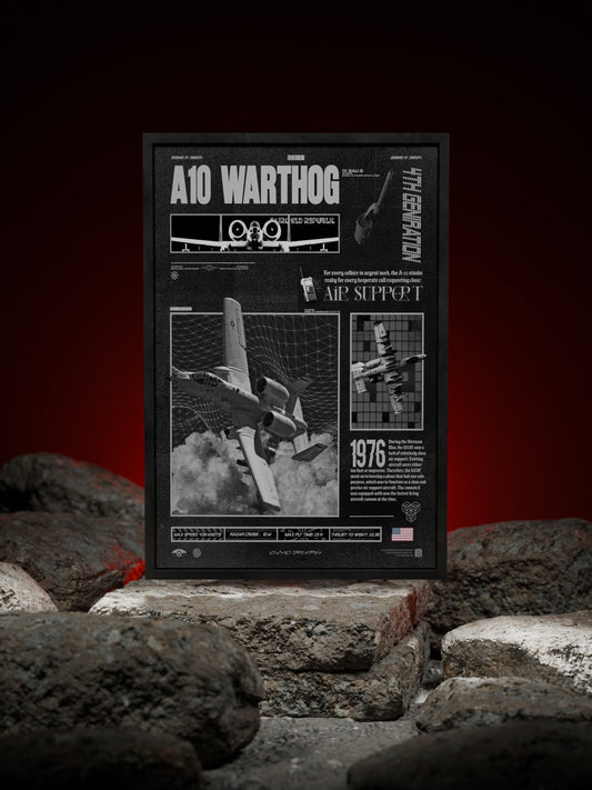 A-10 Warthog fighter jet framed poster, front view, red gradient background